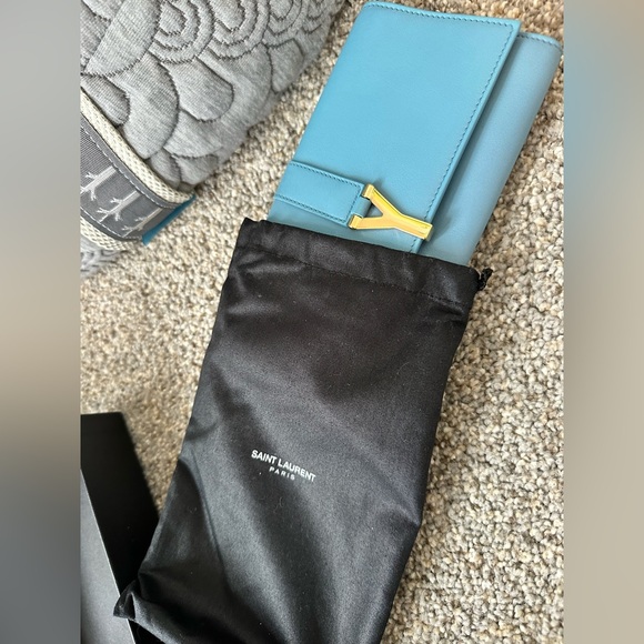 EUC🩵Saint Laurent Paris Blue Glacier Leather Y Line Flap Wallet - Picture 2 of 15